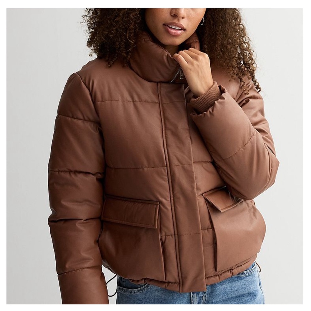 Madden Girl Faux Leather Puffer Jacket in Cognac size XS